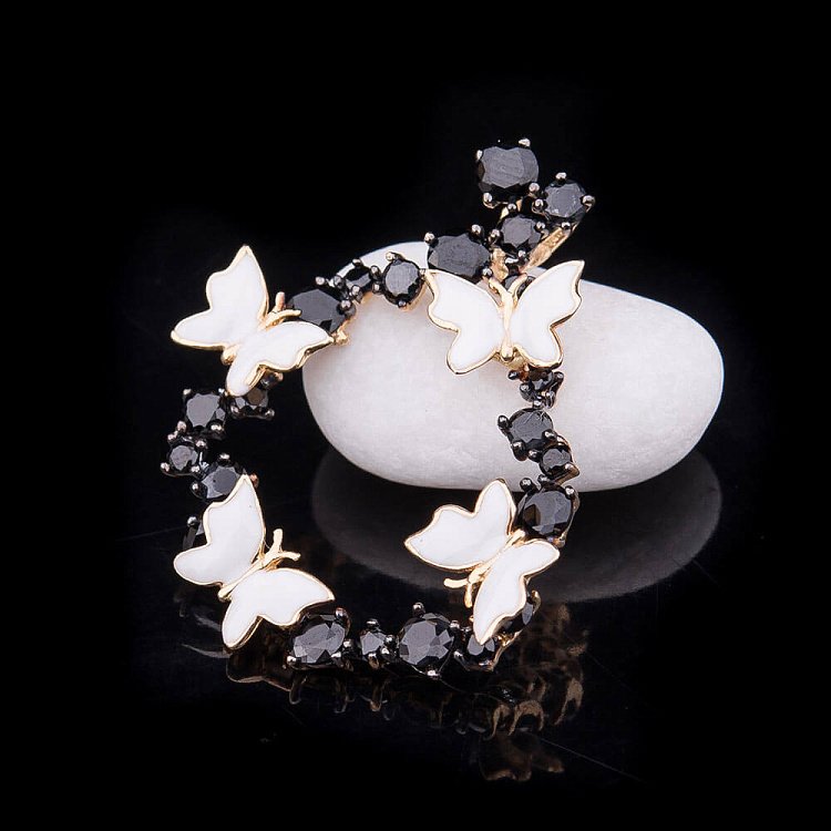 Золота підвіска "Метелики" з емаллю і фіанітами п02022 від ювелірного магазину Онікс - 3