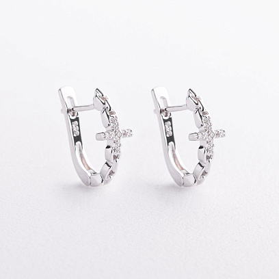 Серебряные серьги "Крестики" с фианитами 123542