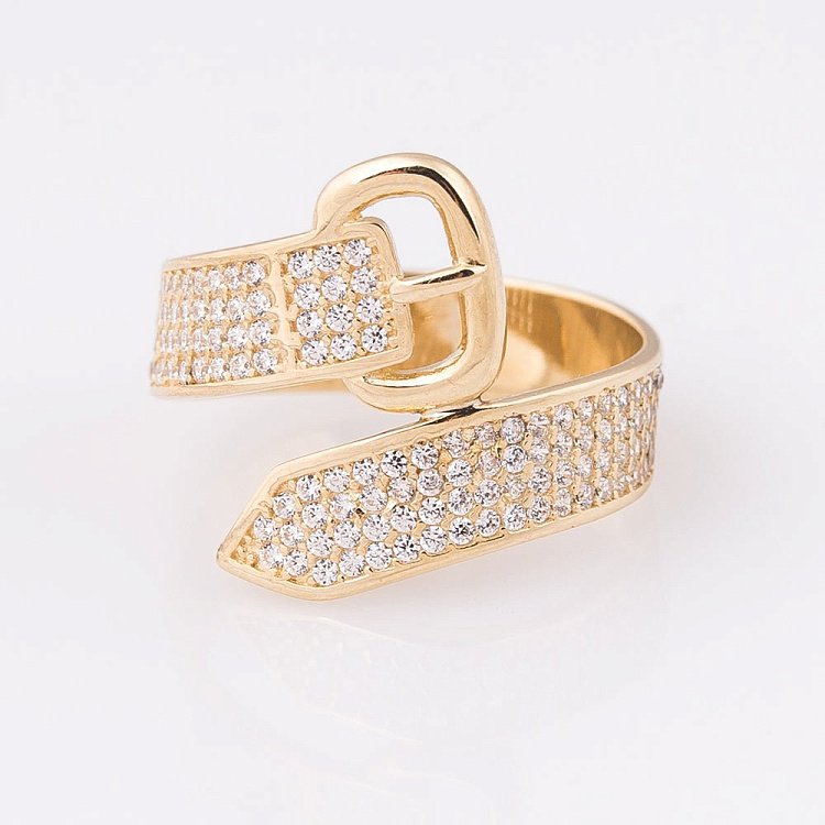 Золота каблучка "Ремінь" з фіанітами к04811 від ювелірного магазину Онікс - 2