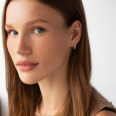 Серьги - кольца с фианитами (красное золото) с09170 №5