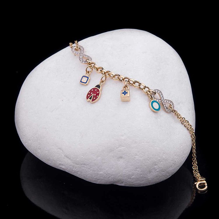 Золотой браслет "Бесконечность" с эмалью и фианитами б02292 от ювелирного магазина Оникс - 1