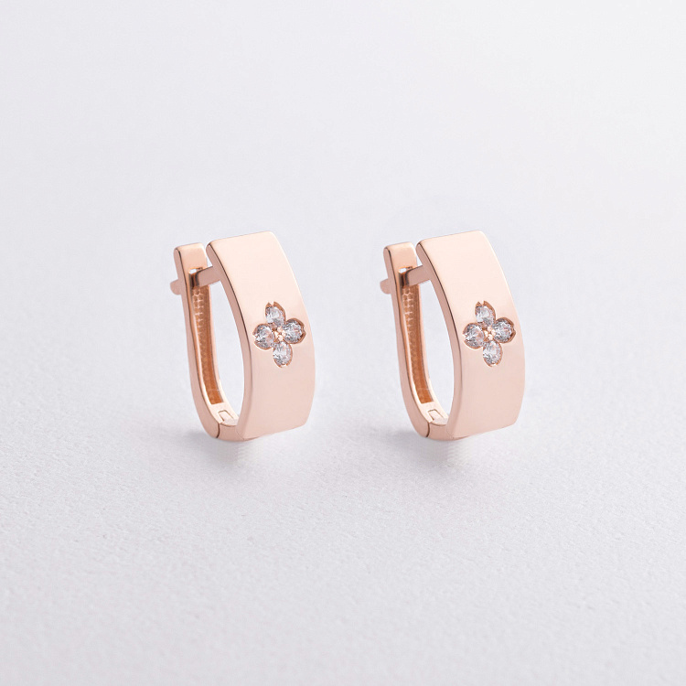 Серьги "Клевер" в красном золоте (фианиты) с09533 от ювелирного магазина Оникс