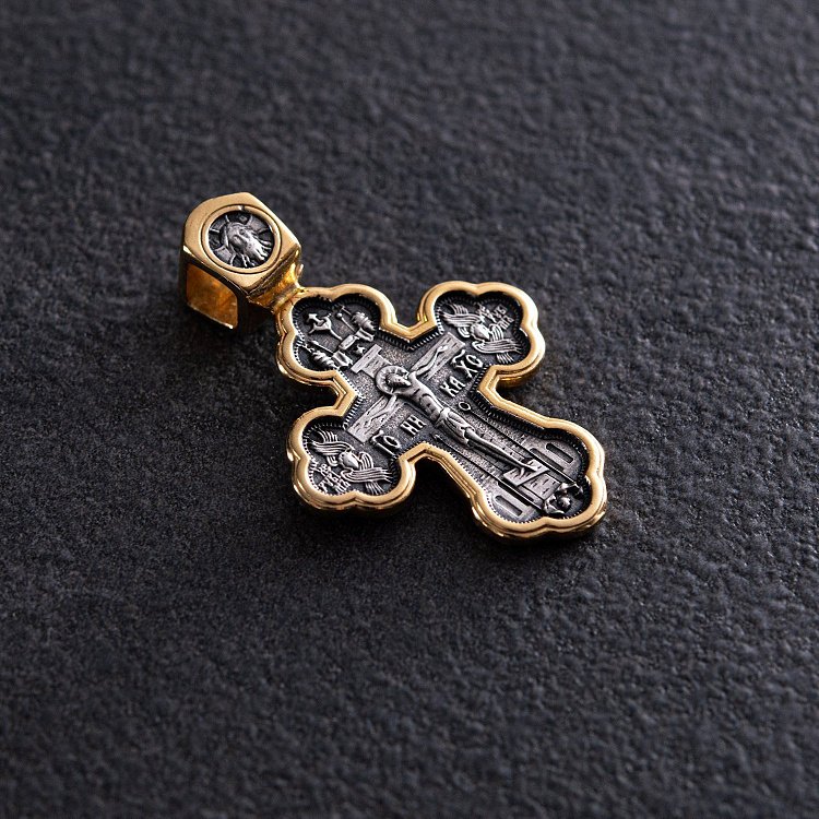 Православный крест "Распятие. Архангел Рафаил и святые целители" 131673 от ювелирного магазина Оникс - 1