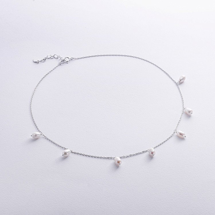 Серебряное колье с жемчугом 908-01430 от ювелирного магазина Оникс - 1