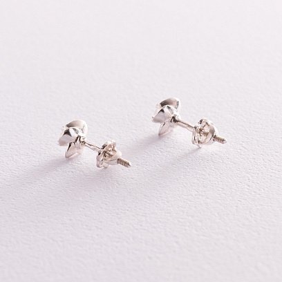 Серебряные серьги - пусеты "Цветочки" (фианиты) 121302 №3