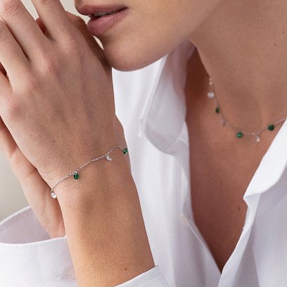 Кольє у білому золоті (зелені та білі фіаніти) кол02307 №7