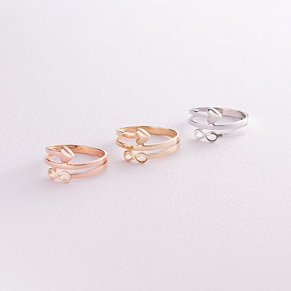 Кольцо "Сердечко и бесконечность" в красном золоте к07111 №7