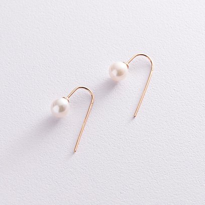 Золотые серьги "Изящность" (жемчуг) с07341 №2