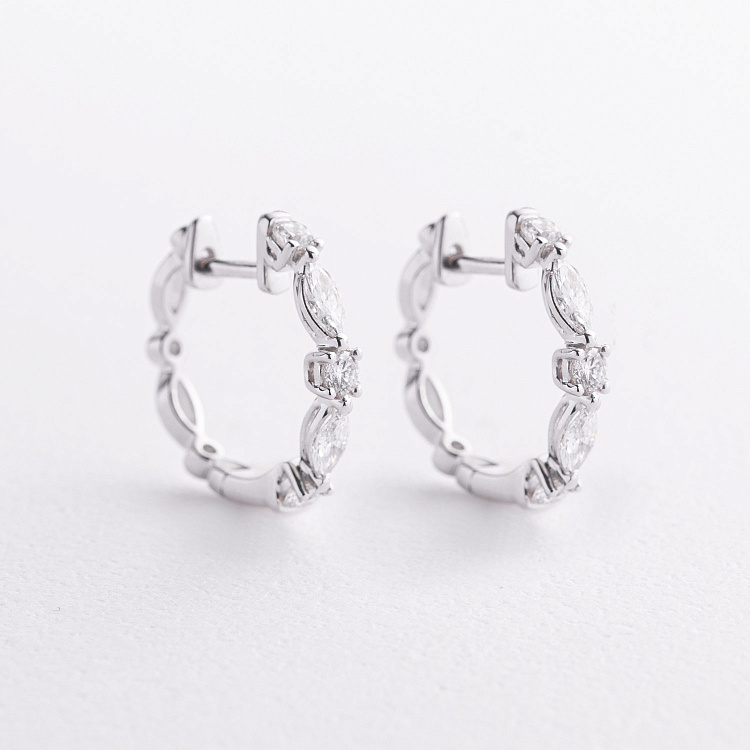 Золотые серьги - кольца с бриллиантами сб0657ri от ювелирного магазина Оникс