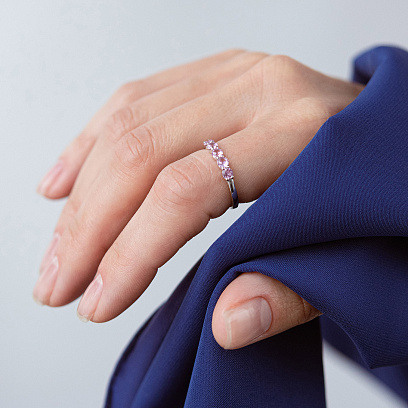 Серебряное кольцо с розовыми синтетическими сапфирами 1902/1р-PSPH №4