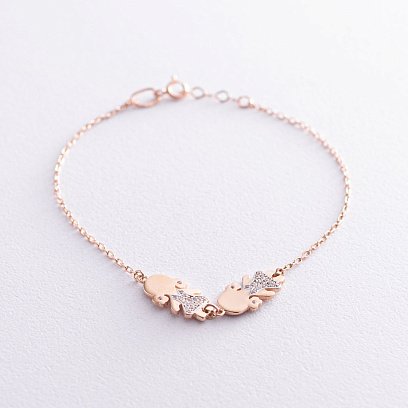 Золотий браслет "Дві дівчинки" (фіаніт) б04821 №5