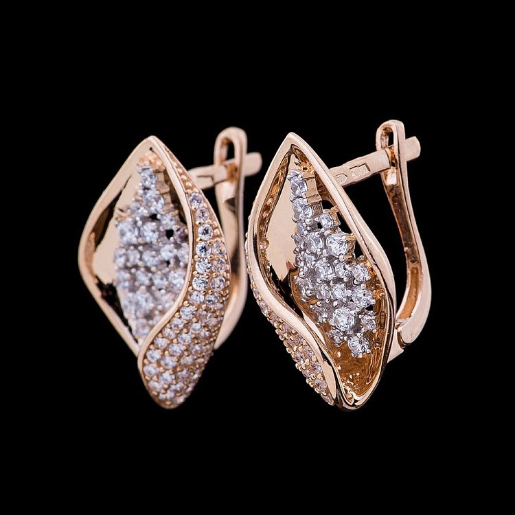 Золоті сережки з фіанітами с04528 від ювелірного магазину Онікс - 1