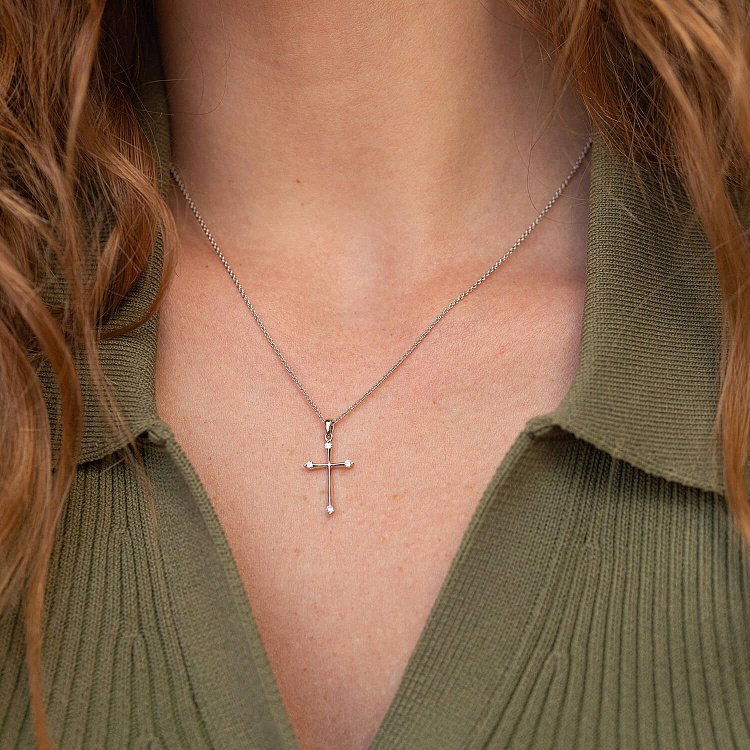 Золотое колье "Крестик" с бриллиантами колб0016ca - 1 Золотое колье "Крестик" с бриллиантами колб0016ca от ювелирного магазина Оникс - 1