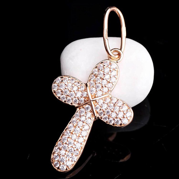 Золотой крестик с камнями п01929 от ювелирного магазина Оникс