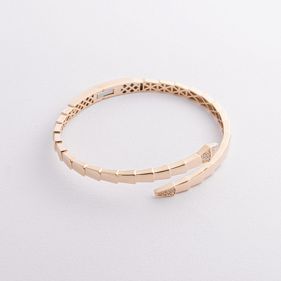 Жорсткий браслет "Змія" у жовтому золоті (фіаніти) б05495 №2