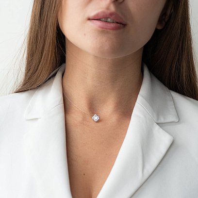 Золотое колье на леске "Клевер" (фианит) кол01087 №2