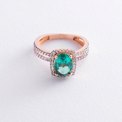 Золотое кольцо с фианитами и празиолитом к04646