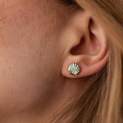 Сережки - пусети "Мушлі" в білому золоті с08471 №5