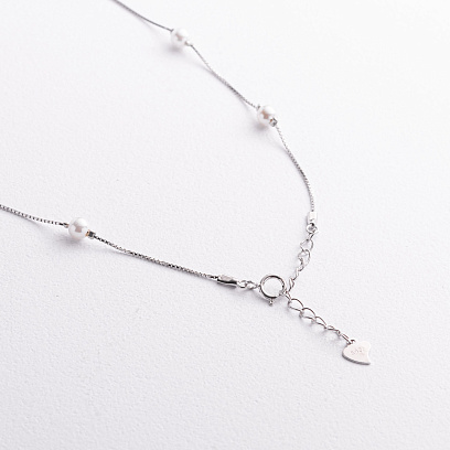 Срібне кольє з перлами 181377 №3