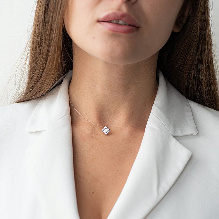 Золотое колье на леске "Клевер" (фианит) кол01087 от ювелирного магазина Оникс - 1