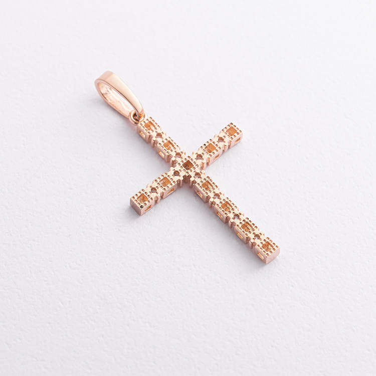 Хрестик з фіанітами L (червоне золото) п04006 від ювелірного магазину Онікс - 1