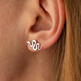 Серьги - пусеты "Змеи" в белом золоте с07998