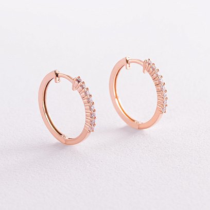 Золоті сережки - кільця з фіанітами с07712