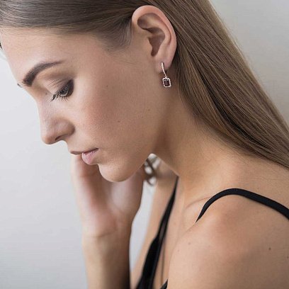 Золотые серьги с пиропом (гранатом) и фианитами с04177 №5