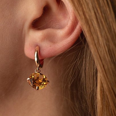 Золотые серьги "Влечение" с цитрином с05297 №6