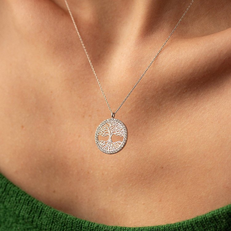 Колье "Древо жизни" с фианитами (белое золото) кол02492 от ювелирного магазина Оникс - 6