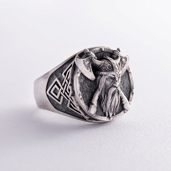 Серебряное кольцо "Викинг с топорами" 423 №5