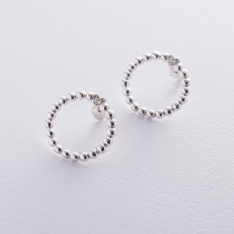 Срібні сережки - пусети "Коло з сердечком" 122546 від ювелірного магазину Онікс - 2