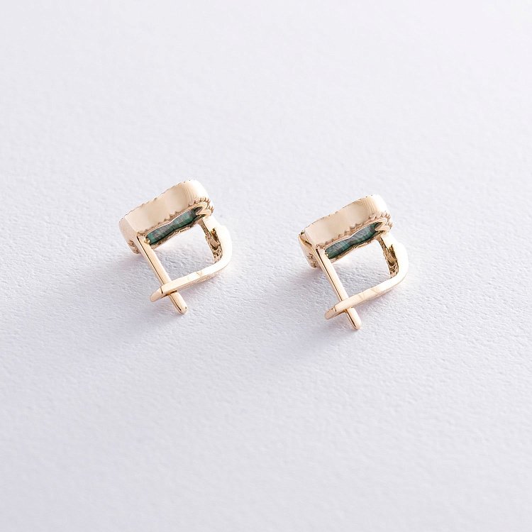 Серьги "Клевер" в желтом золоте (малахит) с06901 от ювелирного магазина Оникс - 4