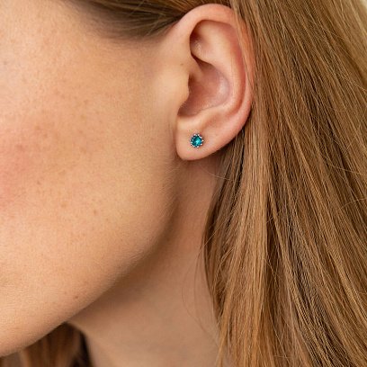 Срібні сережки - пусети (блакитні та жовті камені) 309 №5