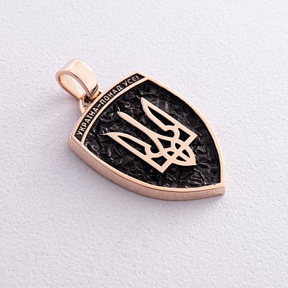 Золотой кулон "Герб України - Тризуб. Україна понад усе. Отче наш / Индивидуальная гравировка" п03711 №4