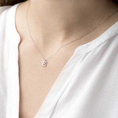 Серебряное колье с буквой Е 18619б №2