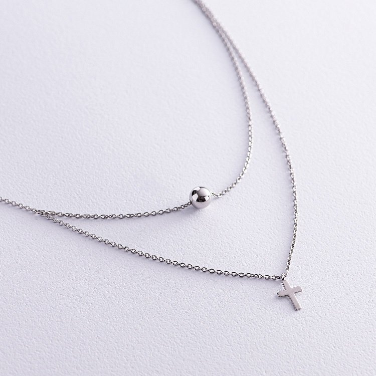 Подвійне срібне кольє "Куля і хрестик" 1093 від ювелірного магазину Онікс
