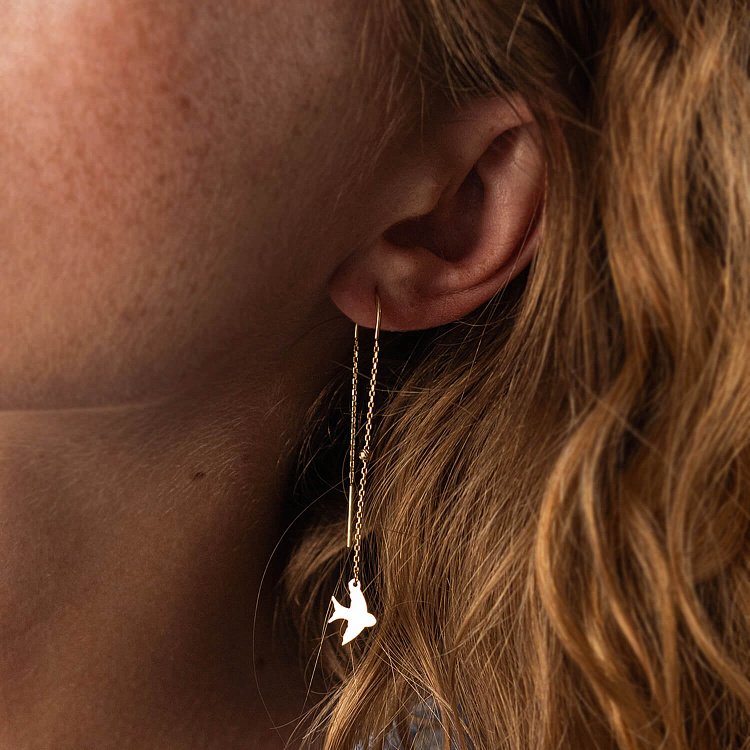 Серьги - протяжки "Ласточки" в желтом золоте с08051 от ювелирного магазина Оникс - 1