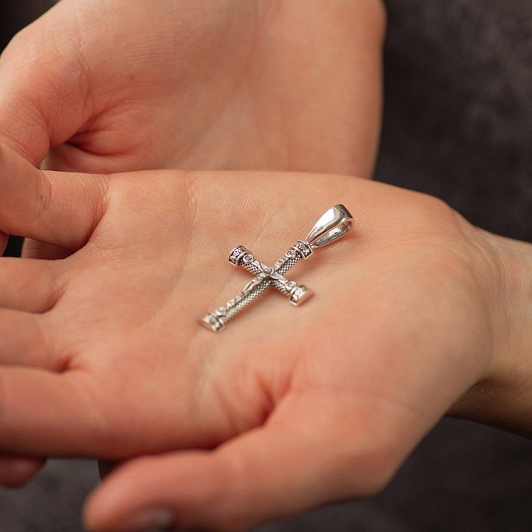 Серебряный крест "Распятие. Спаси и Сохрани" (на укр. языке) кду-26 от ювелирного магазина Оникс - 2