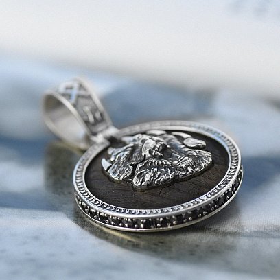 Срібний кулон "Ведмідь" з ебеновим деревом та фіанітами  947 №7