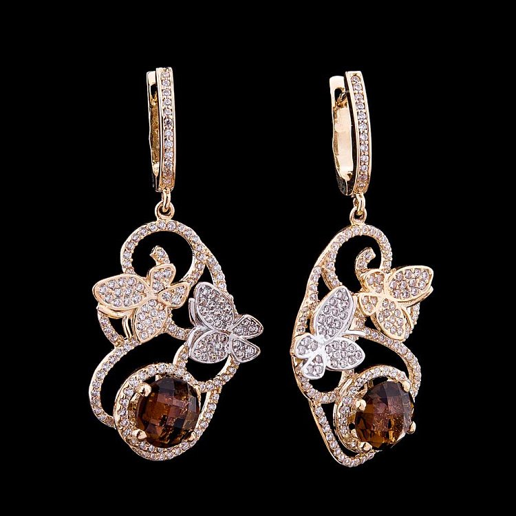 Золотые серьги "Бабочки" с фианитами с03913 - 3 Золотые серьги "Бабочки" с фианитами с03913 от ювелирного магазина Оникс - 3