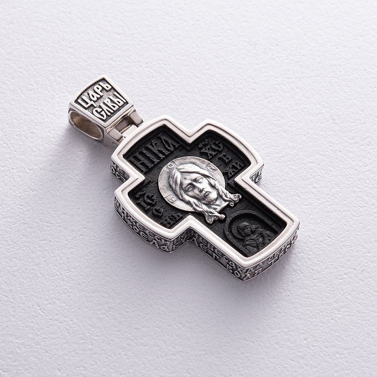 Чоловічий православний хрест "Спас Нерукотворний. Архангел Михаїл" з ебенового дерева та срібла 1052 від ювелірного магазину Онікс