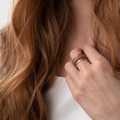 Золотое кольцо с черными фианитами к05867 №2