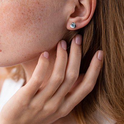 Золоті сережки-пусети з блакитним топазом с02404 №8