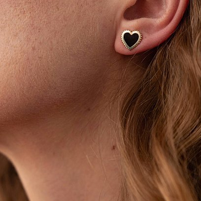 Серьги - пусеты "Сердечки" в желтом золоте (эмаль) с08068 №2