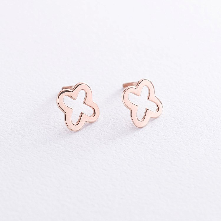 Сережки - пусети "Конюшина" в червоному золоті с06965 від ювелірного магазину Онікс