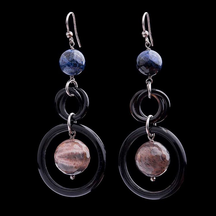 Сережки з кварцом димчастим і агатом 230с9 - 2 Сережки з кварцом димчастим і агатом 230с9 від ювелірного магазину Онікс - 2