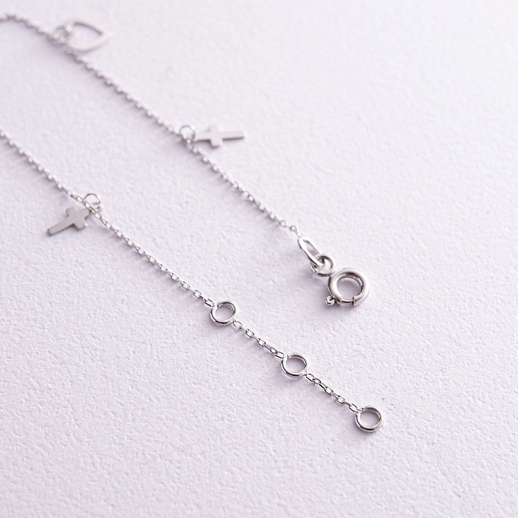 Браслет "Сердечки та хрестики" на ногу (біле золото) б04836 від ювелірного магазину Онікс - 4