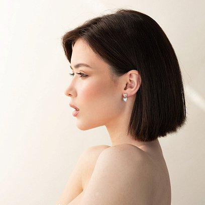 Серебряные серьги - пусеты "Замочек - сердце" 123046 №3