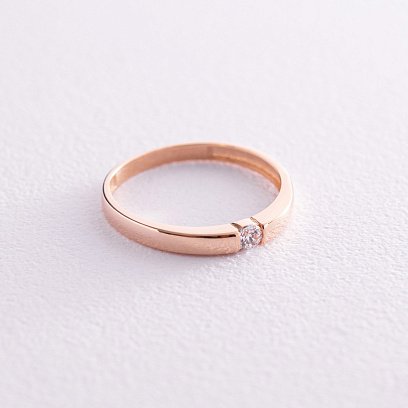 Кольцо с фианитом в красном золоте к07160 №3